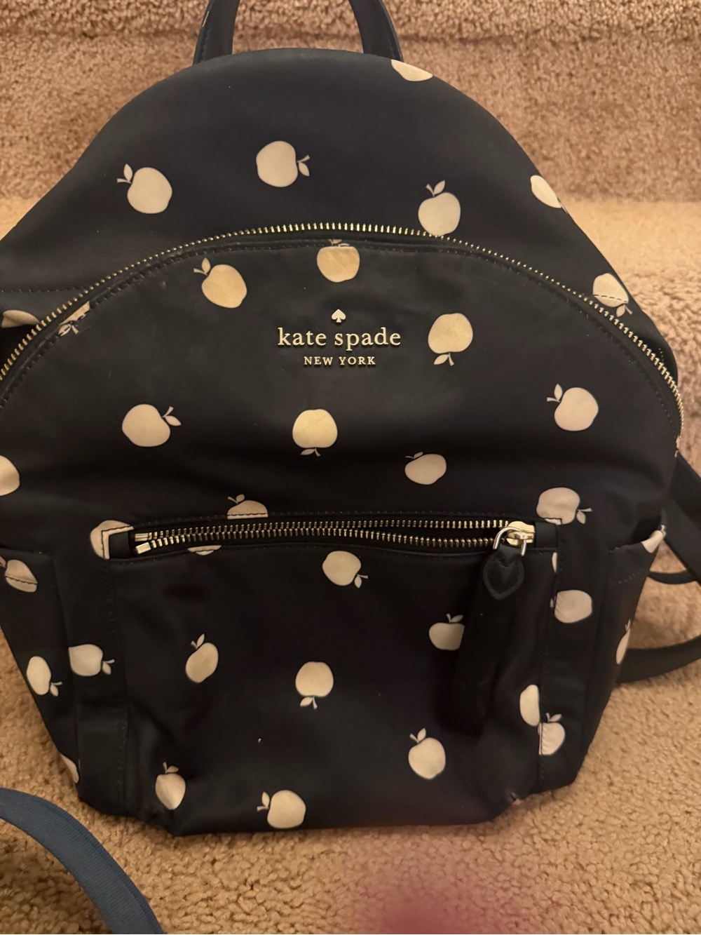 kate spade Black Backpack with Cream Apple Print